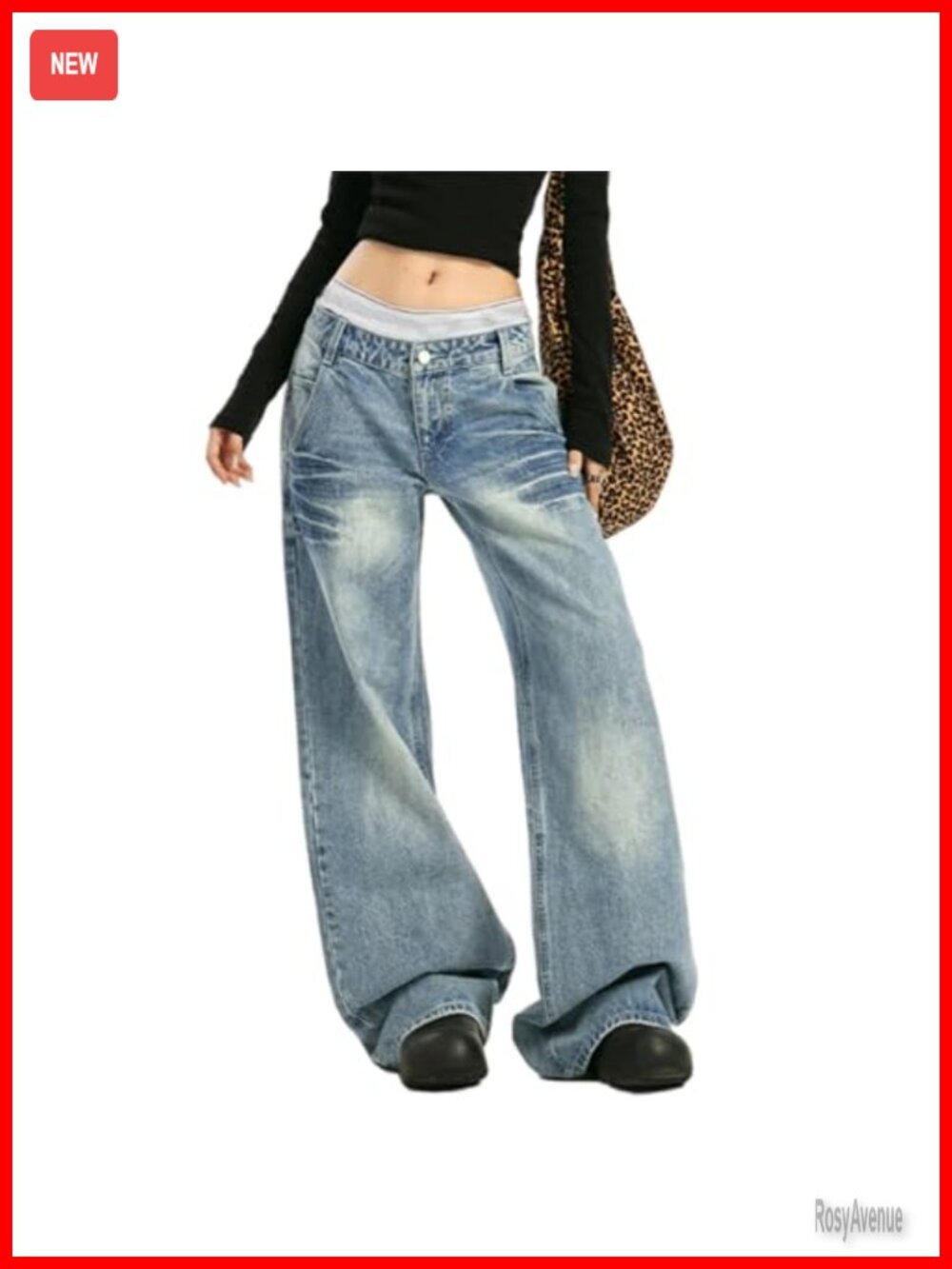 Low Rise Baggy Wide Leg Boyfriend Jeans Vintage Washed Loose Fit Denim